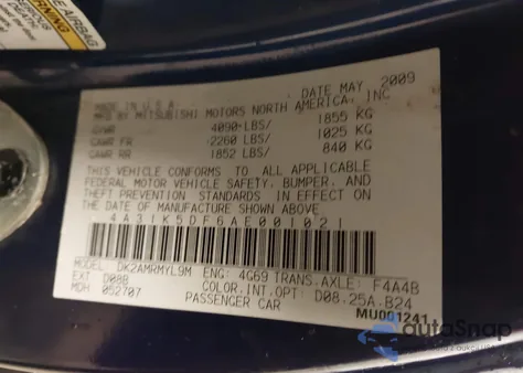 2010 Mitsubishi Eclipse Gs Sport z USA, uszkodzony, nr VIN 4A31K5DF6AE001021